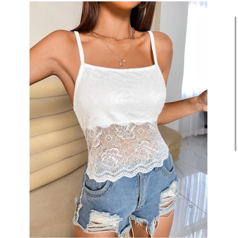 Butterfly Back White Lace Cami Top - Picture 2 of 7